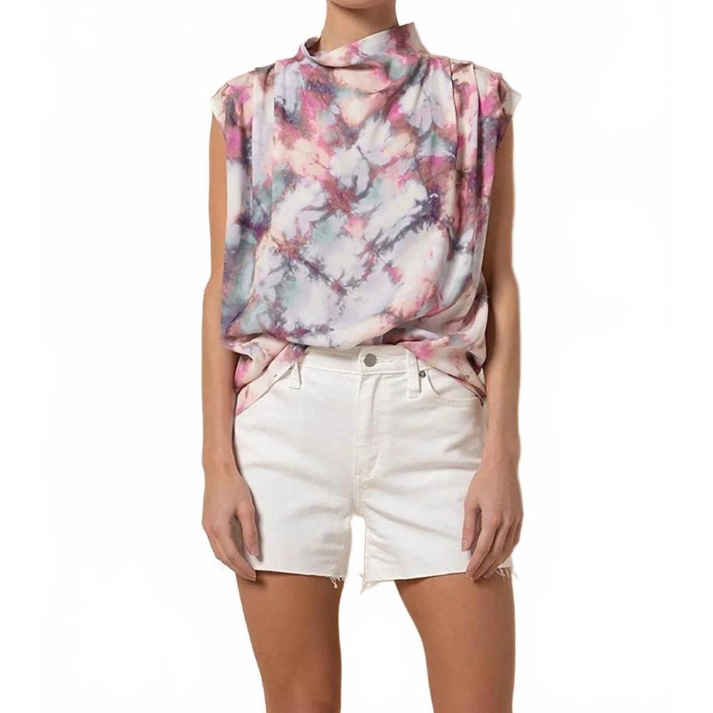 NEW TART BY TAYLOR abstract print mock neck top in pink